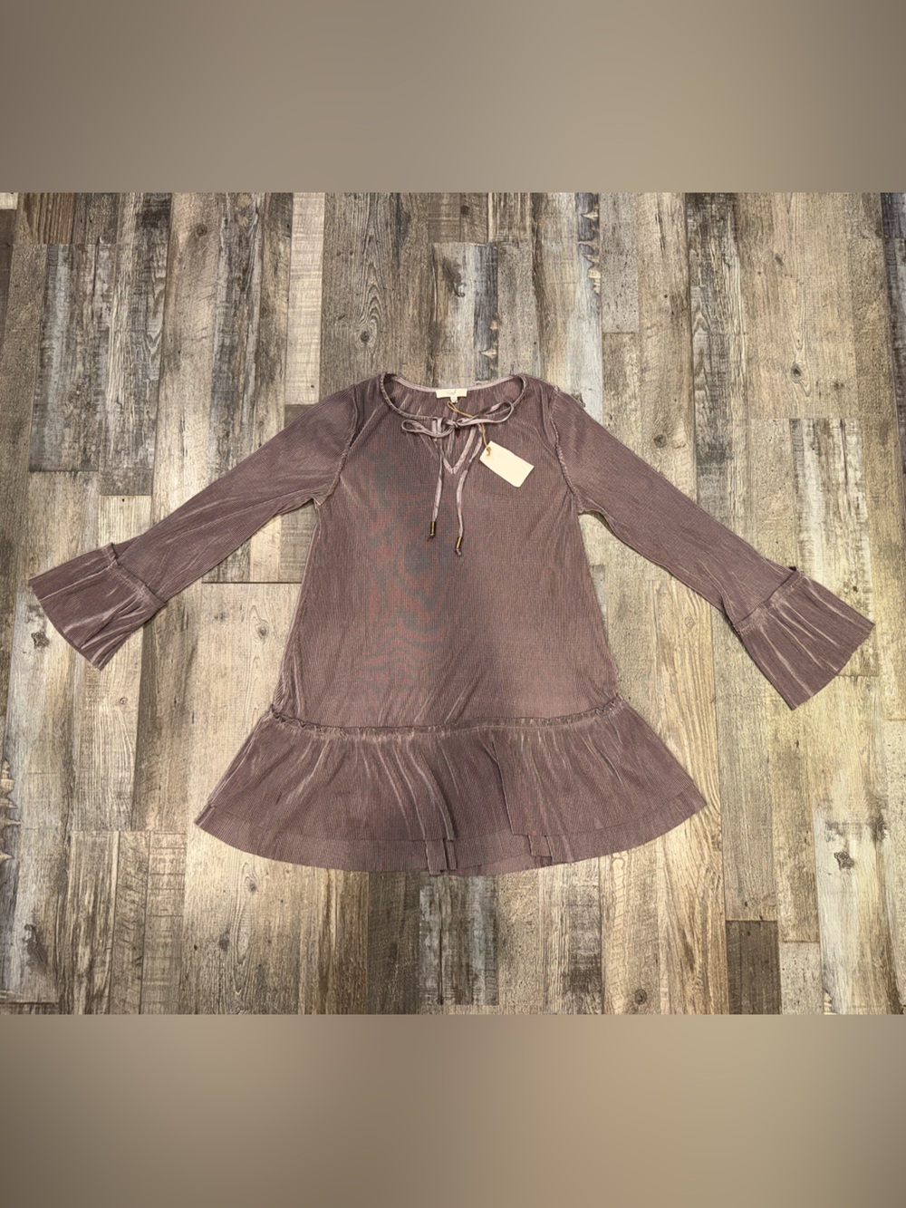 easel Dusty Mauve Ribbed Peplum Tie-Neck Tunic